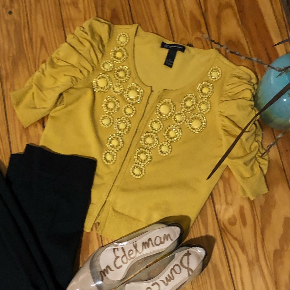 INC Yellow Embellished Top - Size Small Petite - Picture 2 of 6
